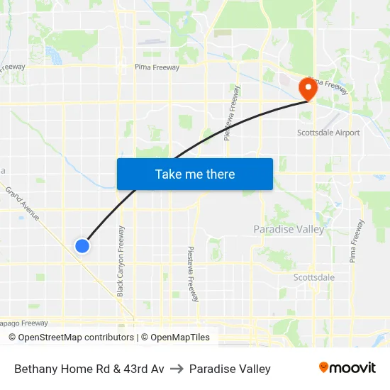 Bethany Home Rd & 43rd Av to Paradise Valley map