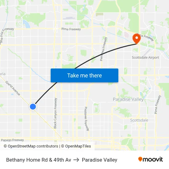 Bethany Home Rd & 49th Av to Paradise Valley map