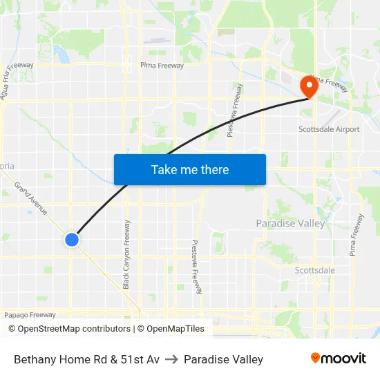 Bethany Home Rd & 51st Av to Paradise Valley map
