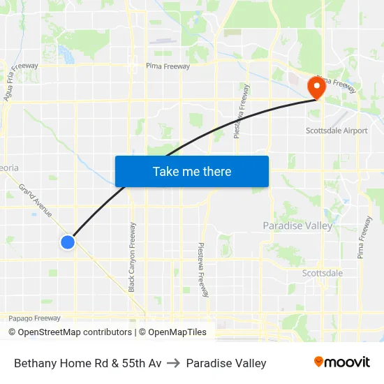 Bethany Home Rd & 55th Av to Paradise Valley map