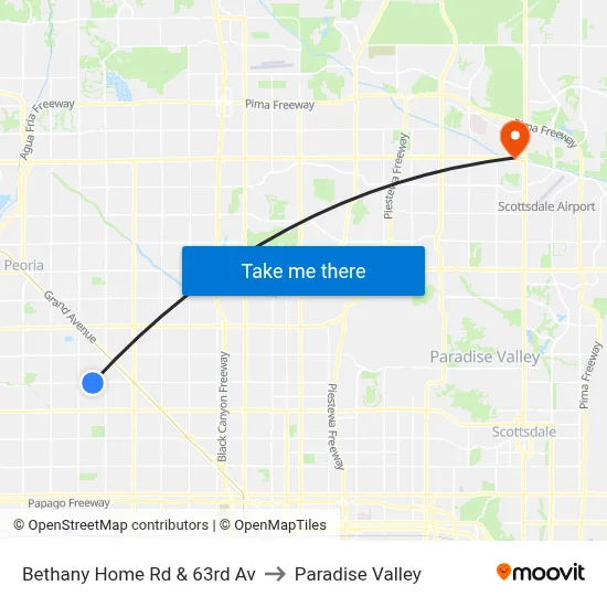 Bethany Home Rd & 63rd Av to Paradise Valley map