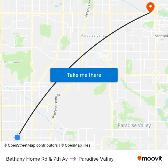 Bethany Home Rd & 7th Av to Paradise Valley map