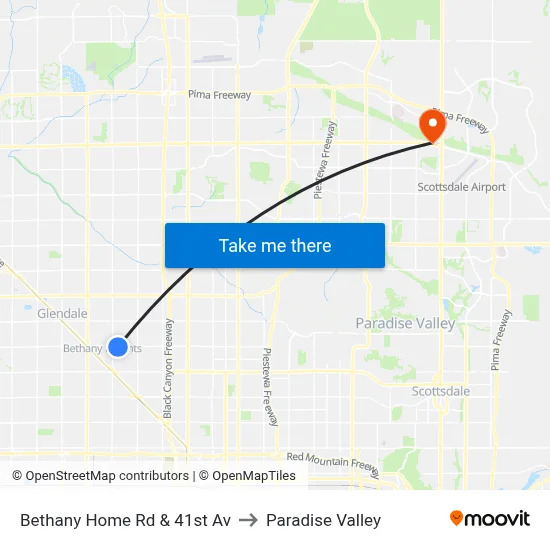 Bethany Home Rd & 41st Av to Paradise Valley map