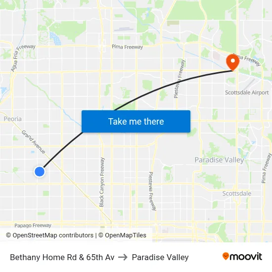 Bethany Home Rd & 65th Av to Paradise Valley map