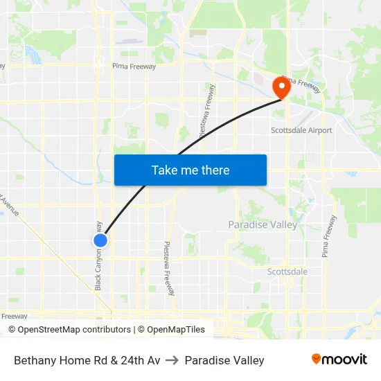 Bethany Home Rd & 24th Av to Paradise Valley map