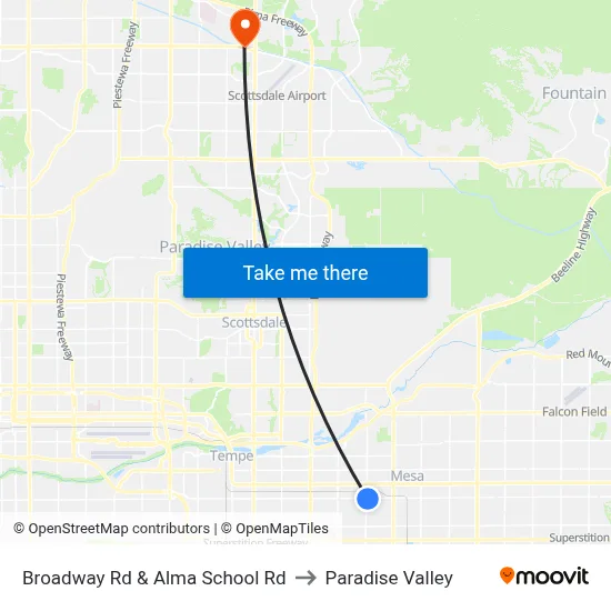 Broadway Rd & Alma School Rd to Paradise Valley map