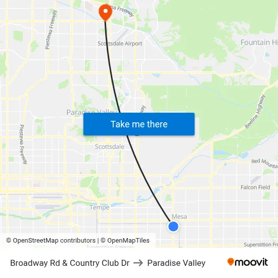 Broadway Rd & Country Club Dr to Paradise Valley map