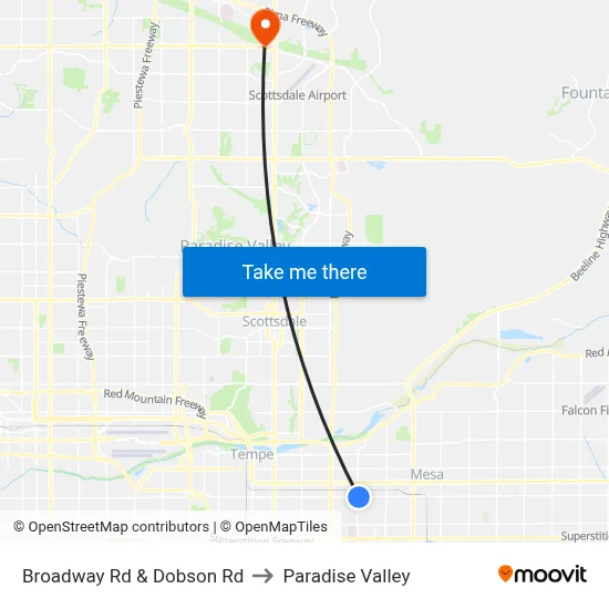 Broadway Rd & Dobson Rd to Paradise Valley map