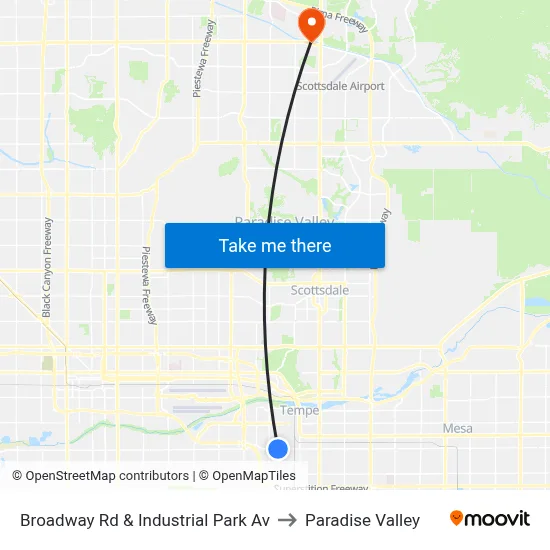 Broadway Rd & Industrial Park Av to Paradise Valley map