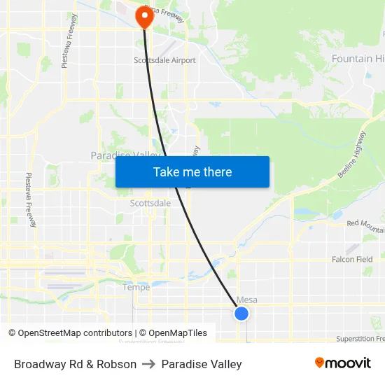 Broadway Rd & Robson to Paradise Valley map
