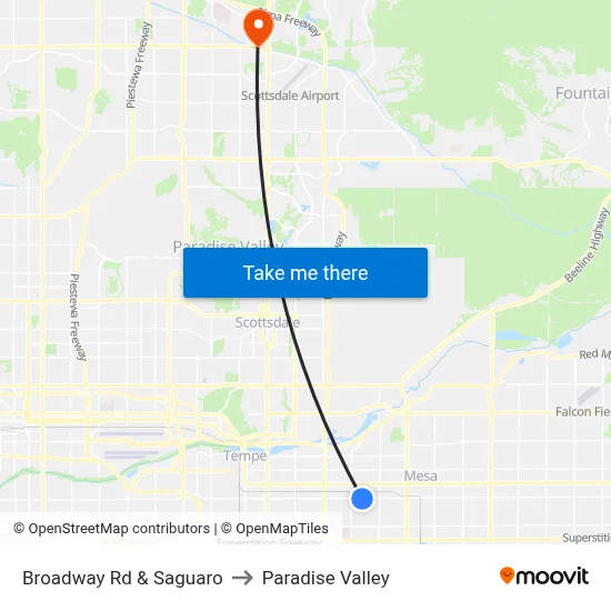 Broadway Rd & Saguaro to Paradise Valley map
