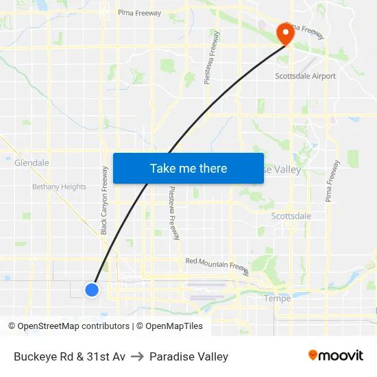 Buckeye Rd & 31st Av to Paradise Valley map