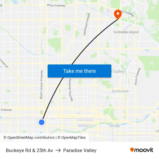 Buckeye Rd & 25th Av to Paradise Valley map