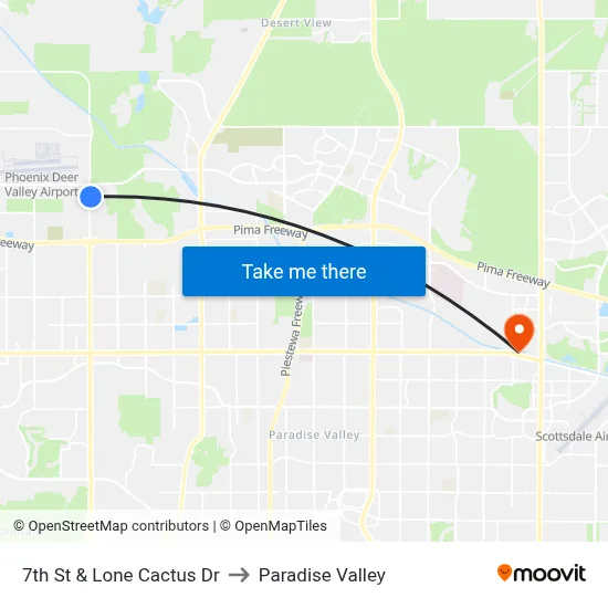 7th St & Lone Cactus Dr to Paradise Valley map