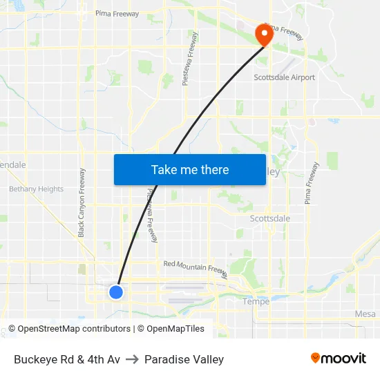 Buckeye Rd & 4th Av to Paradise Valley map
