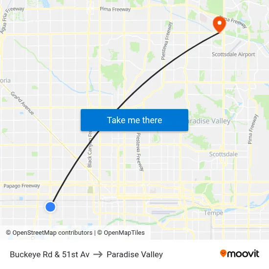 Buckeye Rd & 51st Av to Paradise Valley map