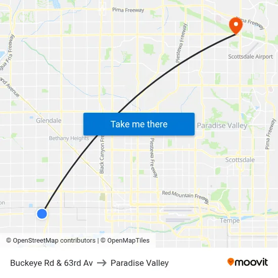 Buckeye Rd & 63rd Av to Paradise Valley map