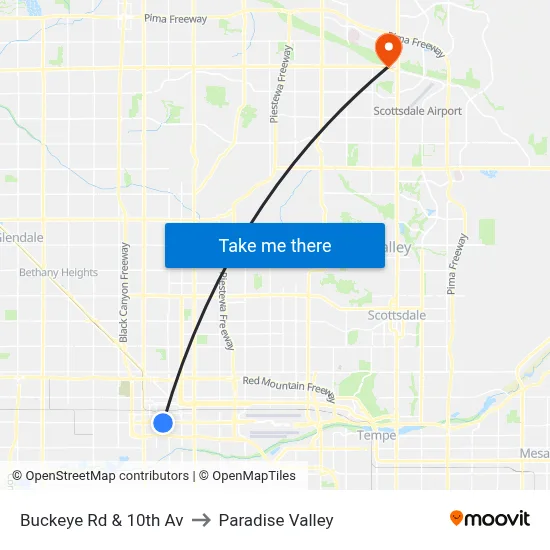 Buckeye Rd & 10th Av to Paradise Valley map