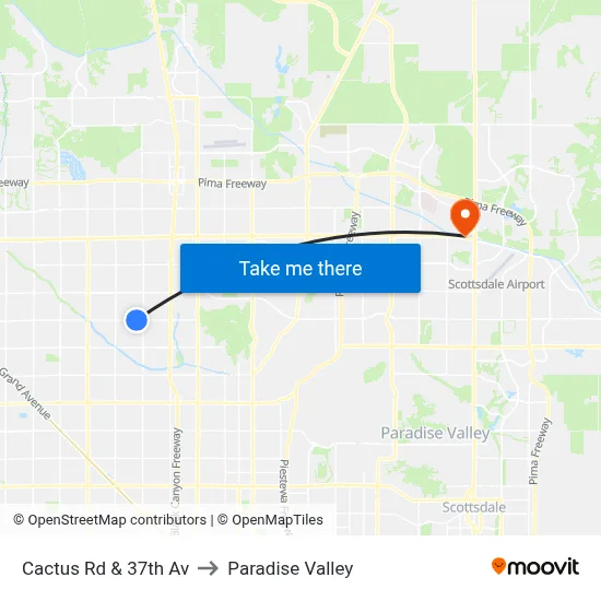 Cactus Rd & 37th Av to Paradise Valley map