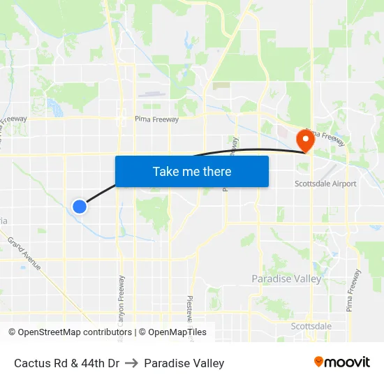 Cactus Rd & 44th Dr to Paradise Valley map