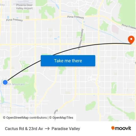 Cactus Rd & 23rd Av to Paradise Valley map