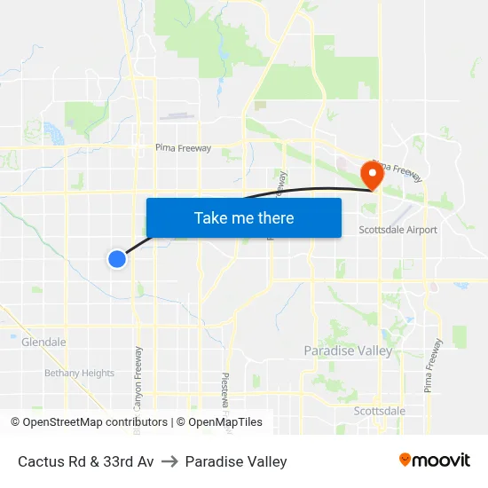 Cactus Rd & 33rd Av to Paradise Valley map