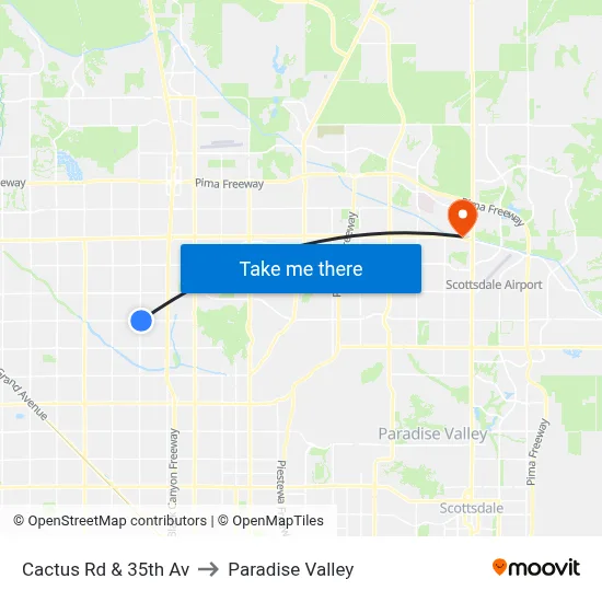 Cactus Rd & 35th Av to Paradise Valley map