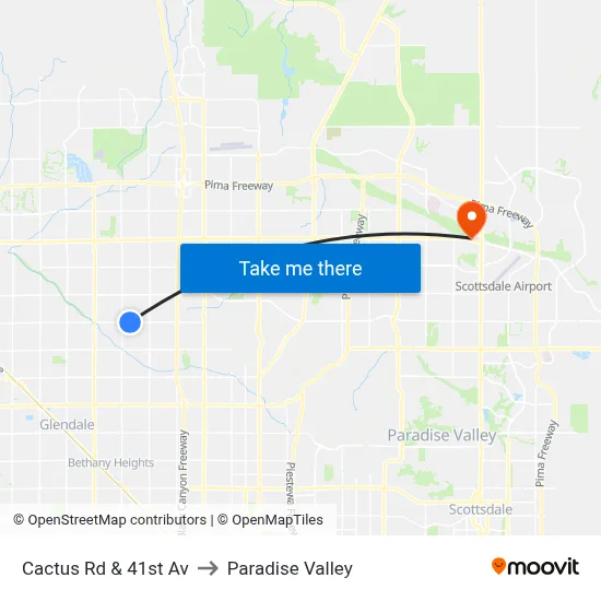 Cactus Rd & 41st Av to Paradise Valley map