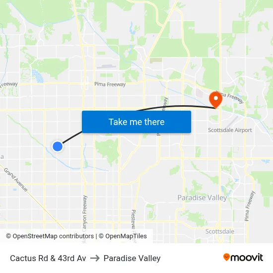Cactus Rd & 43rd Av to Paradise Valley map
