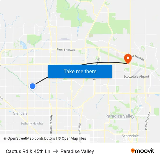 Cactus Rd & 45th Ln to Paradise Valley map