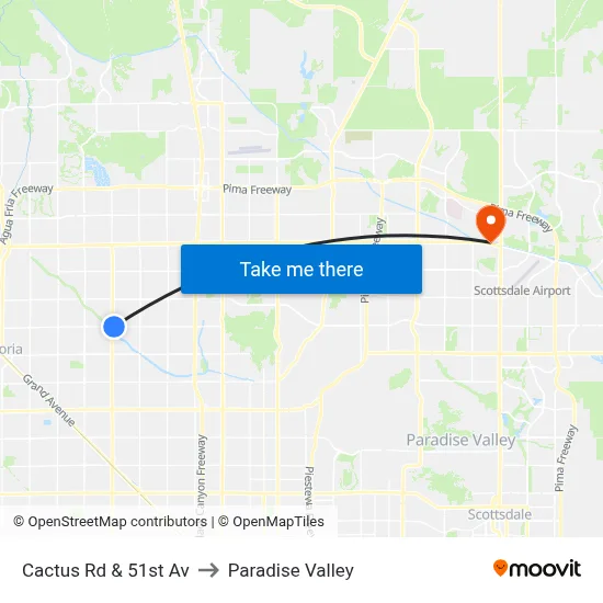 Cactus Rd & 51st Av to Paradise Valley map