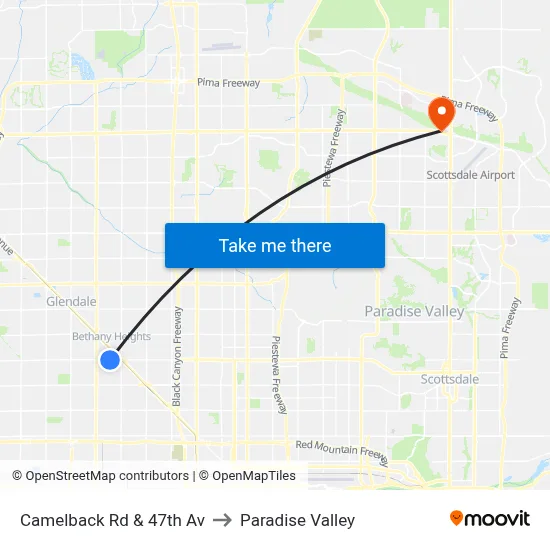 Camelback Rd & 47th Av to Paradise Valley map