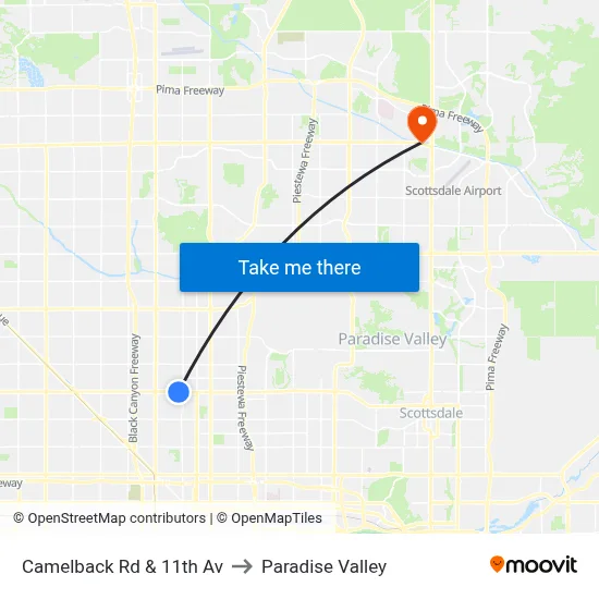 Camelback Rd & 11th Av to Paradise Valley map
