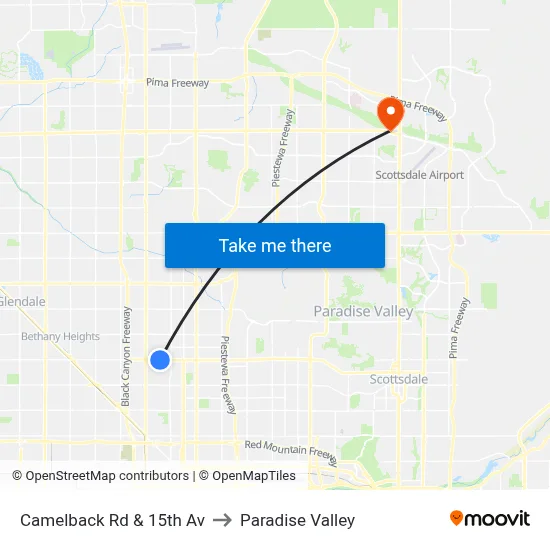 Camelback Rd & 15th Av to Paradise Valley map