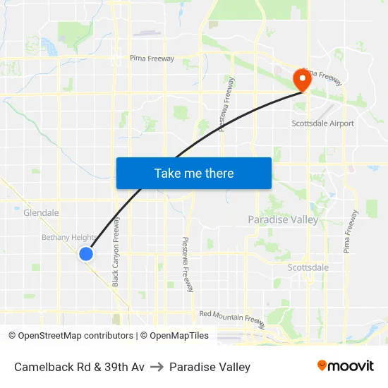 Camelback Rd & 39th Av to Paradise Valley map