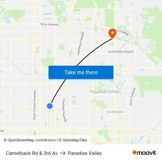 Camelback Rd & 3rd Av to Paradise Valley map