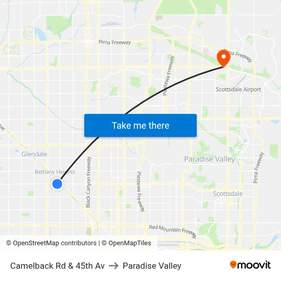 Camelback Rd & 45th Av to Paradise Valley map