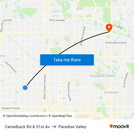 Camelback Rd & 51st Av to Paradise Valley map