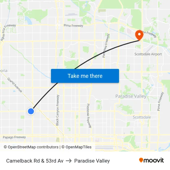Camelback Rd & 53rd Av to Paradise Valley map
