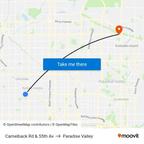 Camelback Rd & 55th Av to Paradise Valley map