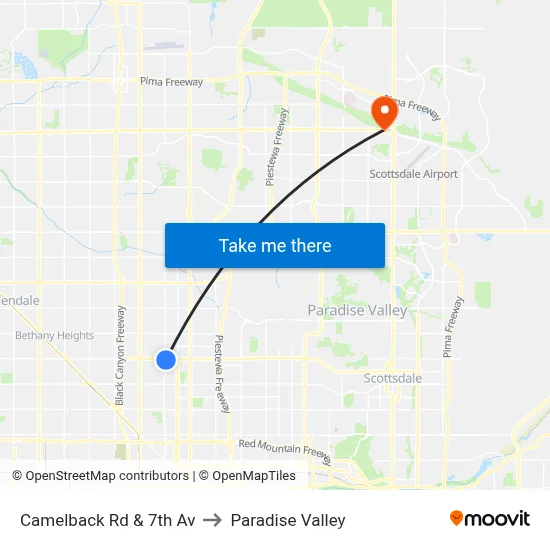 Camelback Rd & 7th Av to Paradise Valley map