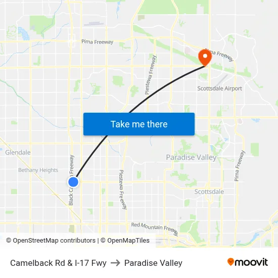 Camelback Rd & I-17 Fwy to Paradise Valley map