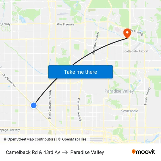 Camelback Rd & 43rd Av to Paradise Valley map
