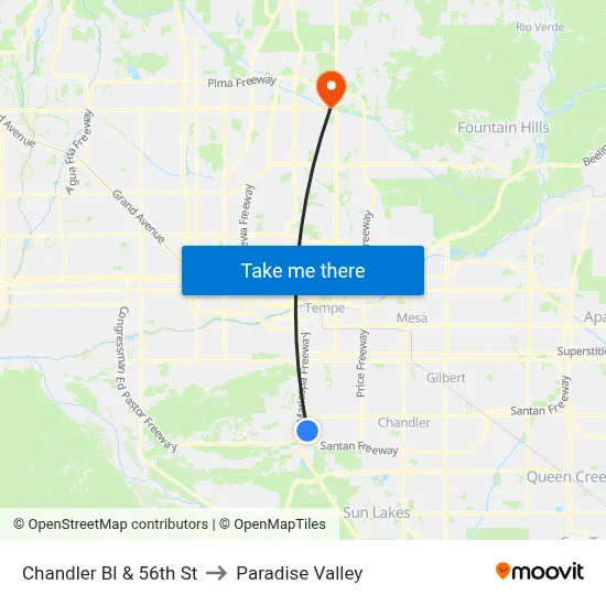 Chandler Bl & 56th St to Paradise Valley map
