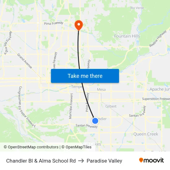 Chandler Bl & Alma School Rd to Paradise Valley map