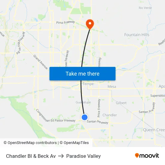 Chandler Bl & Beck Av to Paradise Valley map