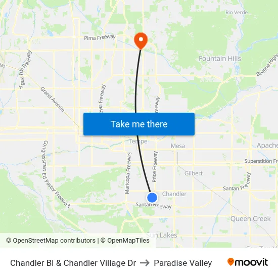 Chandler Bl & Chandler Village Dr to Paradise Valley map