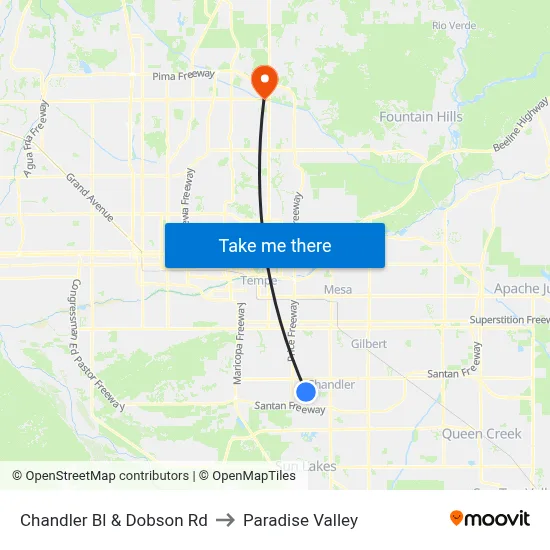 Chandler Bl & Dobson Rd to Paradise Valley map