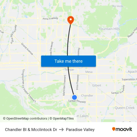 Chandler Bl & Mcclintock Dr to Paradise Valley map