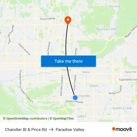 Chandler Bl & Price Rd to Paradise Valley map